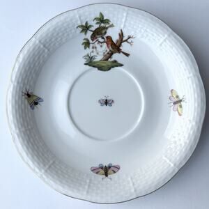 Herend Porcelain Rothschild Bird 743 Cream Soup Bowl Saucer Plate 7 1/4"